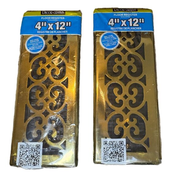 Decor Grates 4" X 12" Brass Color Floor Register Vent Covers - Pack Of 2 - Picture 1 of 2